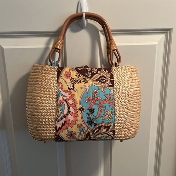 Ann Taylor Loft Woven Handbag with Bamboo Handles - Picture 5 of 9